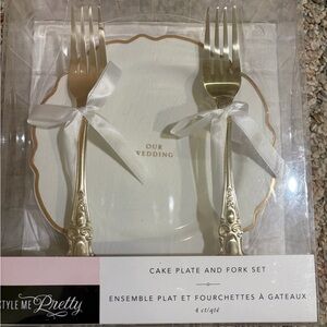 Wedding Bride and Groom Cake Plate and Fork Set